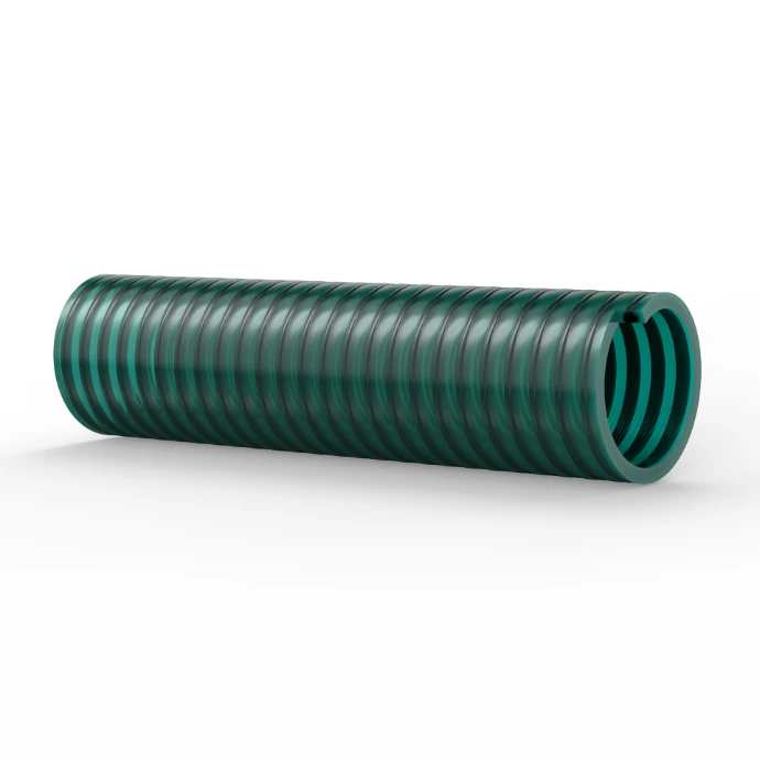 Een flexibele groene slang genaamd de Fountain Hose - zijaanzicht