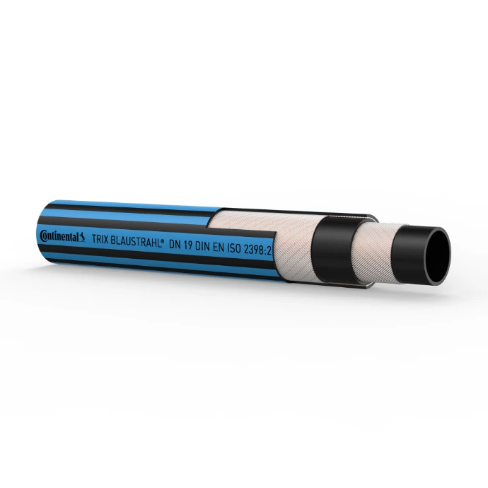 A black hose with blue axial lines - top for heavy applications in compressed air